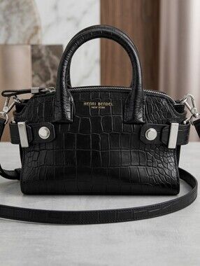Authentic Henri Bendel Carlyle Croc-Embossed Mini Satchel, Black